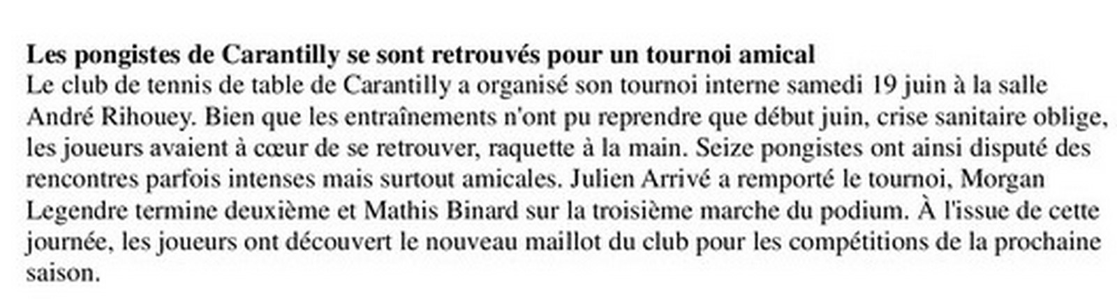 Article de presse Tournoi Adultes Copier Copier