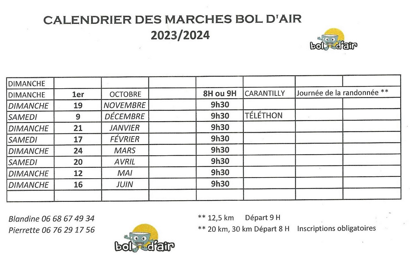 calendrier des marches bol d air 2024 Copier